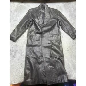 Vintage Comint Trench Coat Womens S Genuine Leather Long Button Lining Pockets